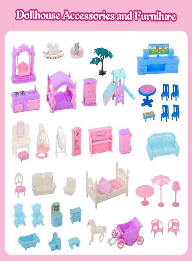 OOTLO Large Dollhouse Building Toy Playset, 11 Rooms, Movable Slides, Stairs, Furniture, Accessories, 2 Dolls, Pets,Cottage Pretend Play House,DIY Creative Gift for Girls Toddlers Ages 3+ - Image 2